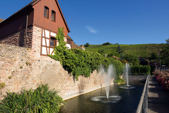 Water is a key element in Alsace townscapes: these fountains are at Riquewihr (photo © hidden europe).