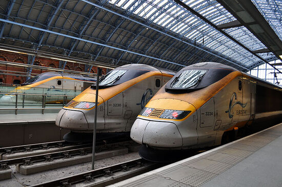 Eurostar trains waiting at the platforms at St Pancras station in London (photo © MorganOliver / dreamstime.com).