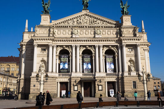 Lviv’s opera house was opened in 1900. Its construction meant that the River Poltva had to be channelled underground (photo © hidden europe).