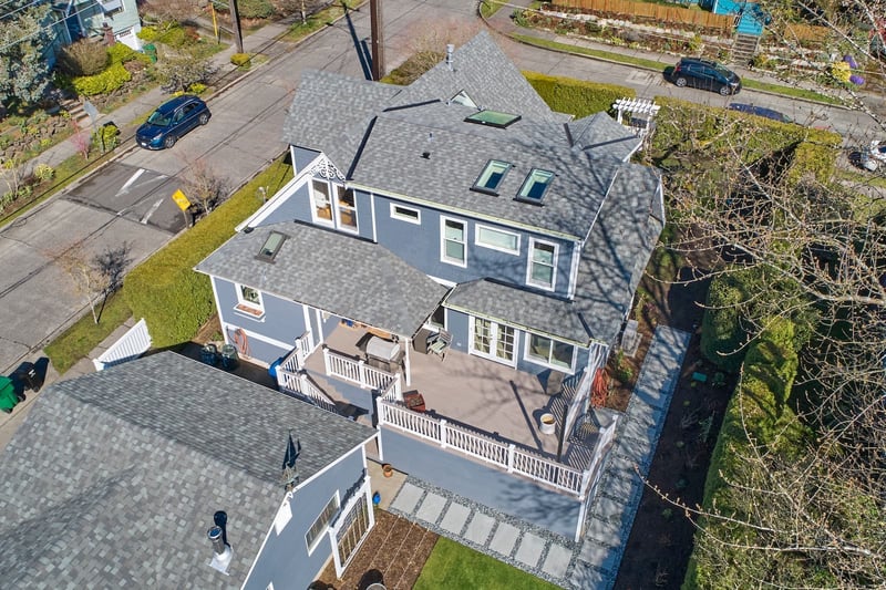 Aerial view of a home backyard