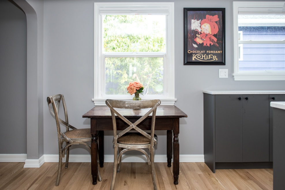 Small kitchen with eating area for two